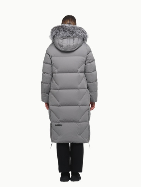 Пальто пуховое Аврора SkyStretch Goose мех ЧБК (Женский; 48; Стальной Серый)